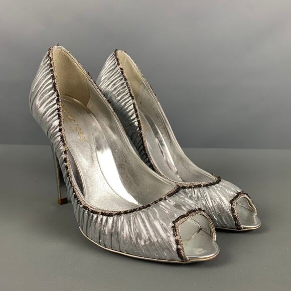 SERGIO ROSSI Size 7 Black Lame Metallic Peep Toe Pumps - Picture 1 of 9